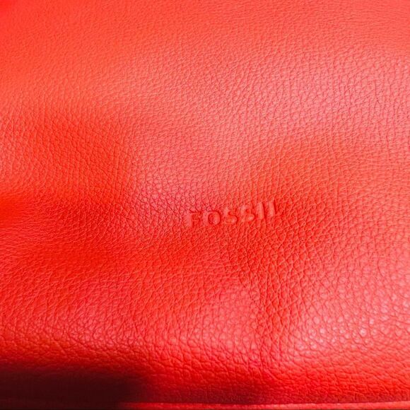 Fossil Bright Orange Crossbody Purse Copper Looking Hardware - Picture 8 of 9